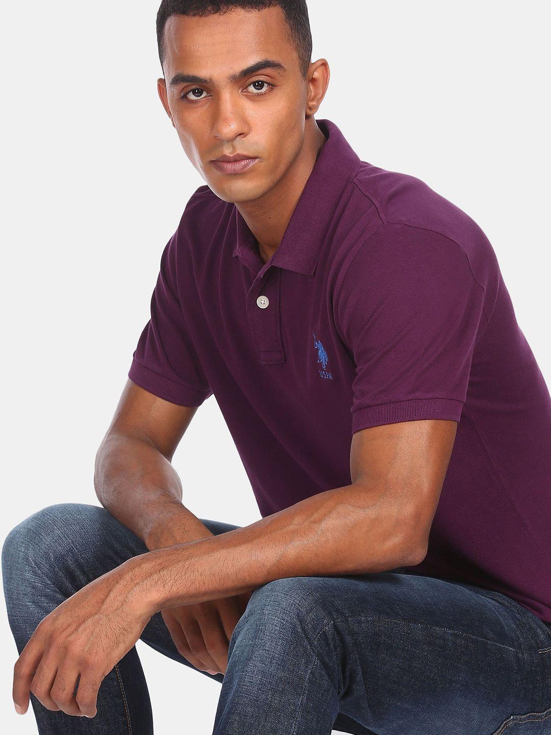 u.s. polo assn. men purple polo collar pure cotton t-shirt