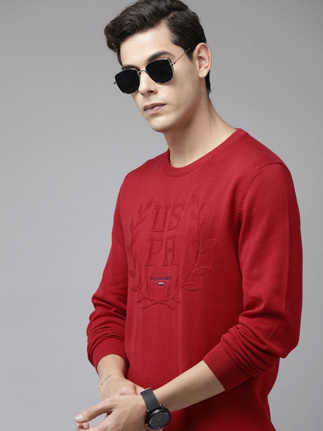 u.s. polo assn. men red printed pure cotton pullover