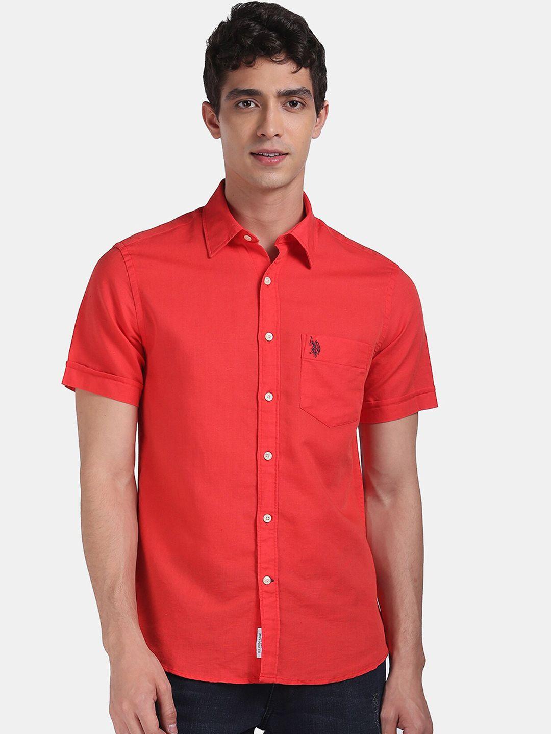 u.s. polo assn. men red regular fit solid casual shirt