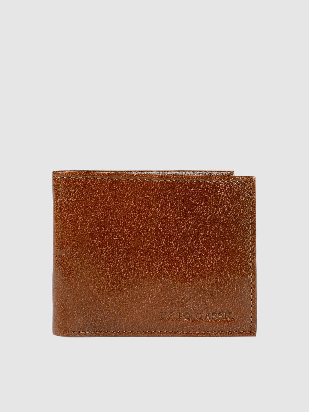 u.s. polo assn. men tan brown solid leather two fold wallet