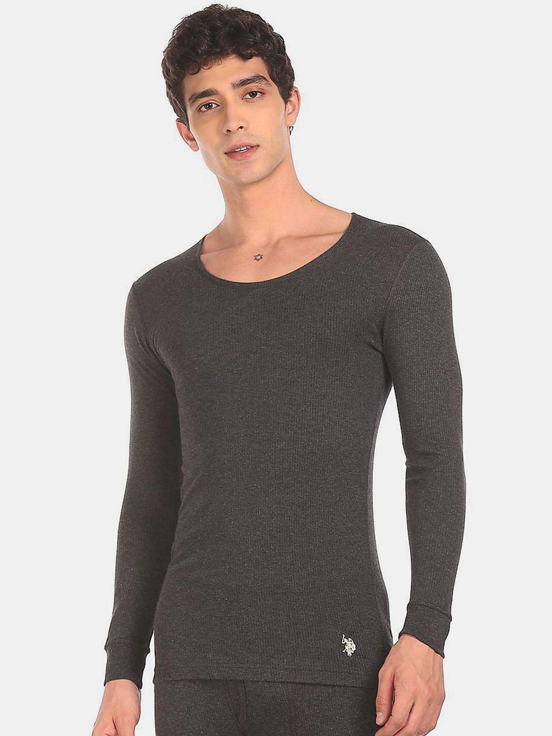 u.s. polo assn. men's charcoal grey solid thermal tops