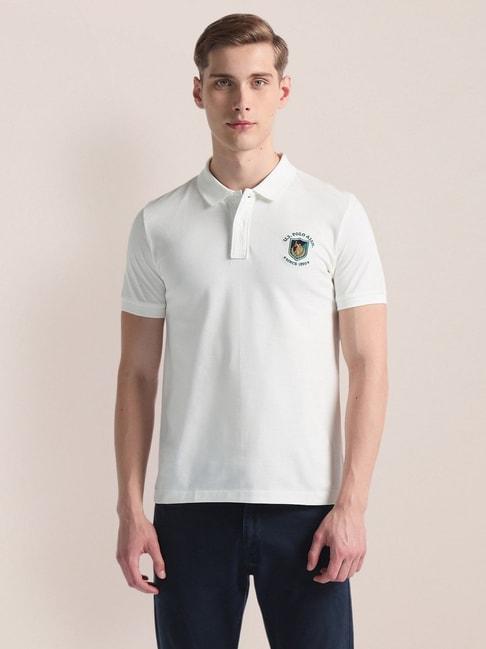 u.s. polo assn. off-white cotton slim fit printed polo t-shirt