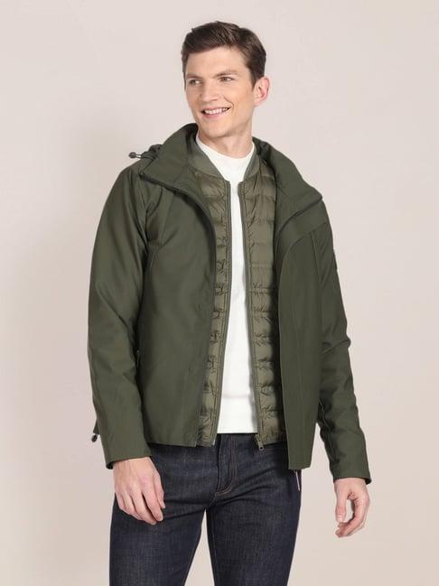 u.s. polo assn. olive regular fit quilted detachable hooded jacket