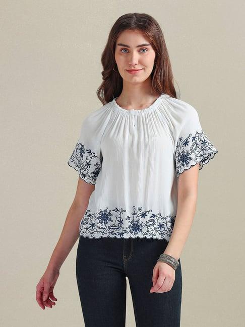 u.s. polo assn. white & navy embroidered top