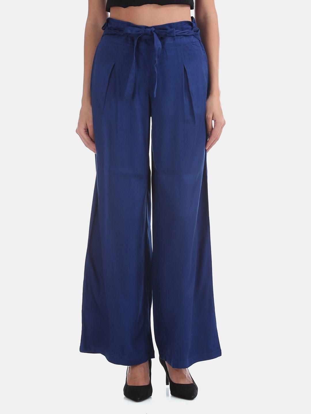 u.s. polo assn. women blue flared solid parallel trousers