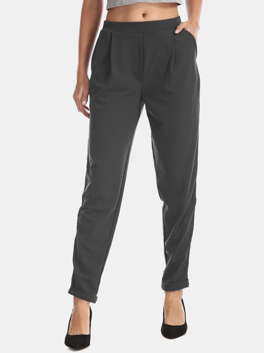 u.s. polo assn. women grey regular fit solid regular trousers