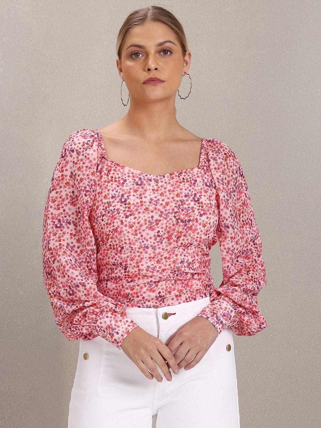 u.s. polo assn. women pink floral print georgette top
