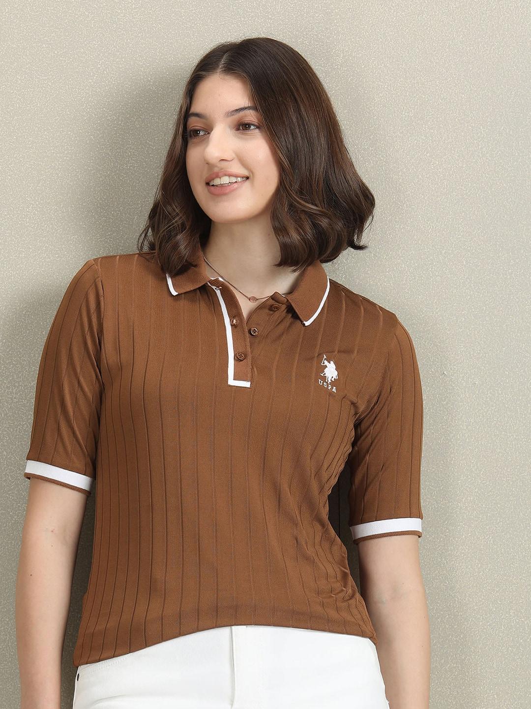 u.s. polo assn. women polo collar short sleeves slim fit cotton t-shirt