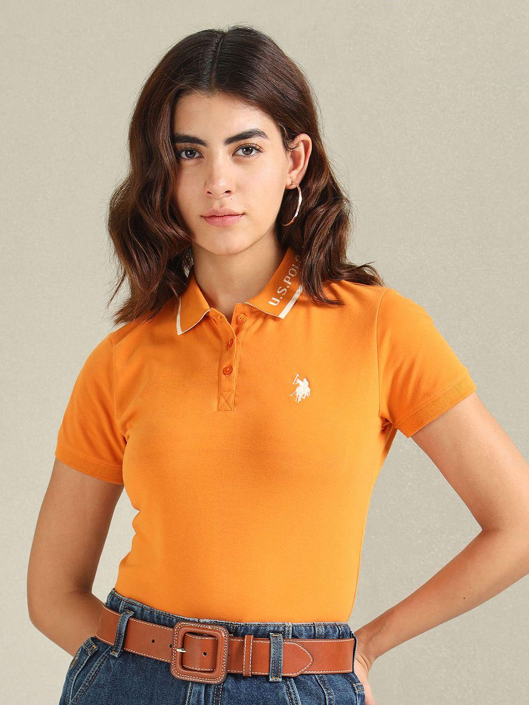 u.s. polo assn. women polo collar slim jacquard t-shirt