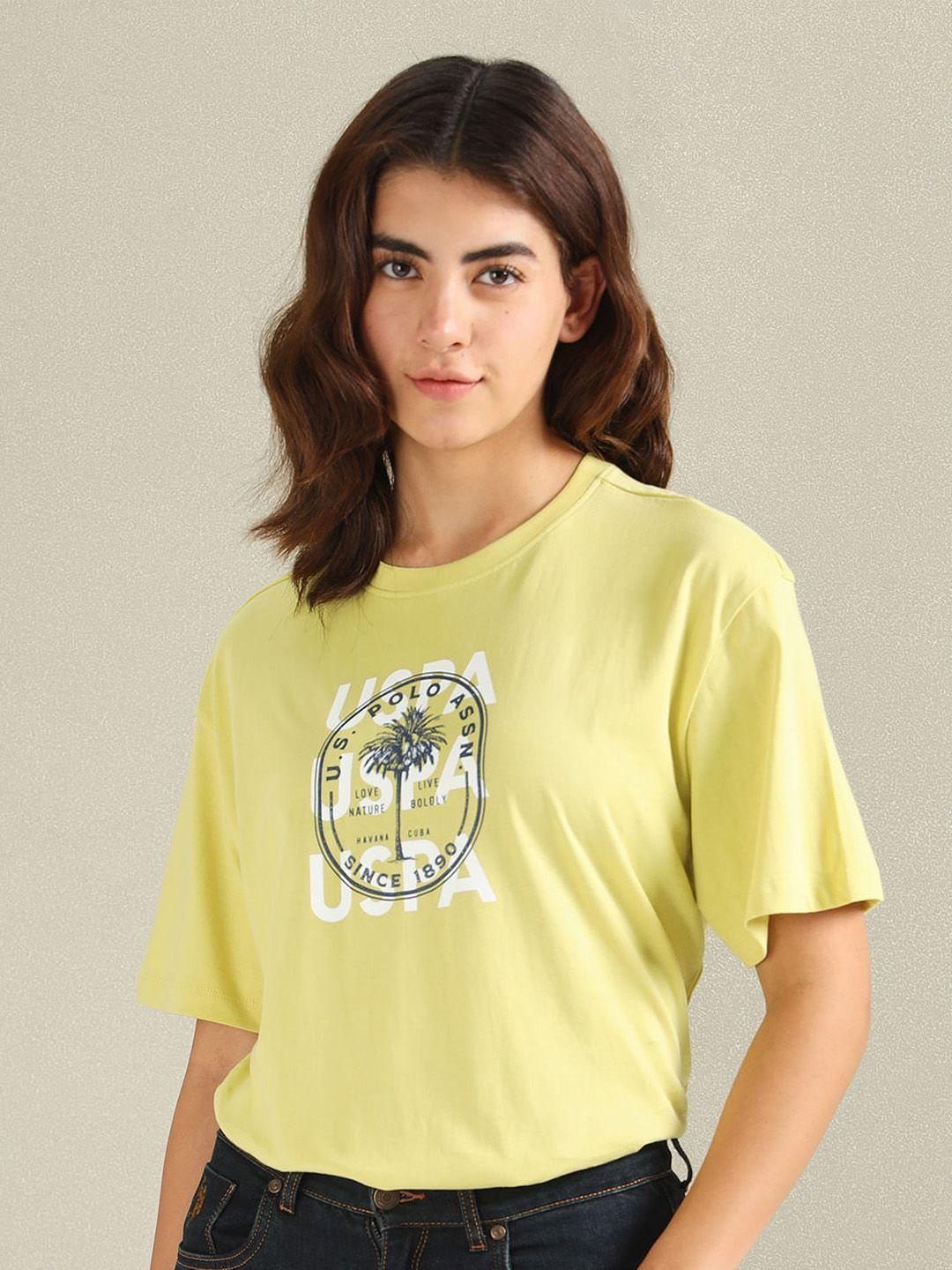 u.s. polo assn. women typography printed pure cotton t-shirt