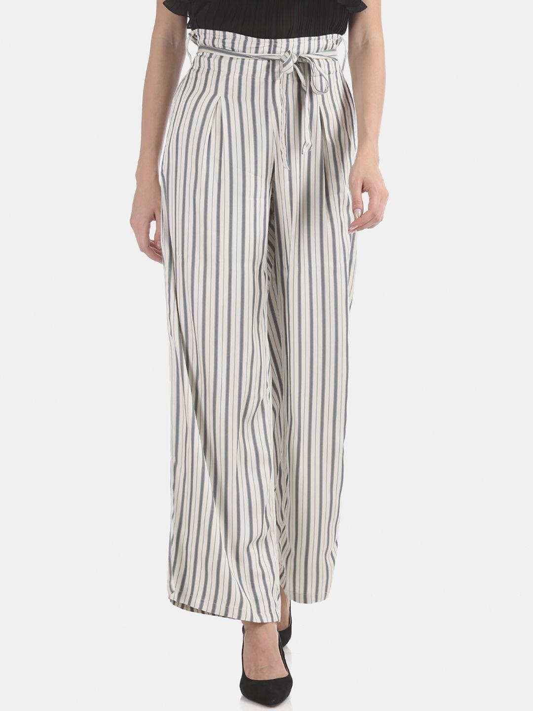 u.s. polo assn. women white & grey regular fit striped peg trousers