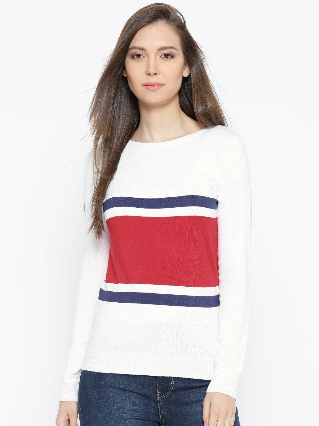 u.s. polo assn. women white & red striped sweater