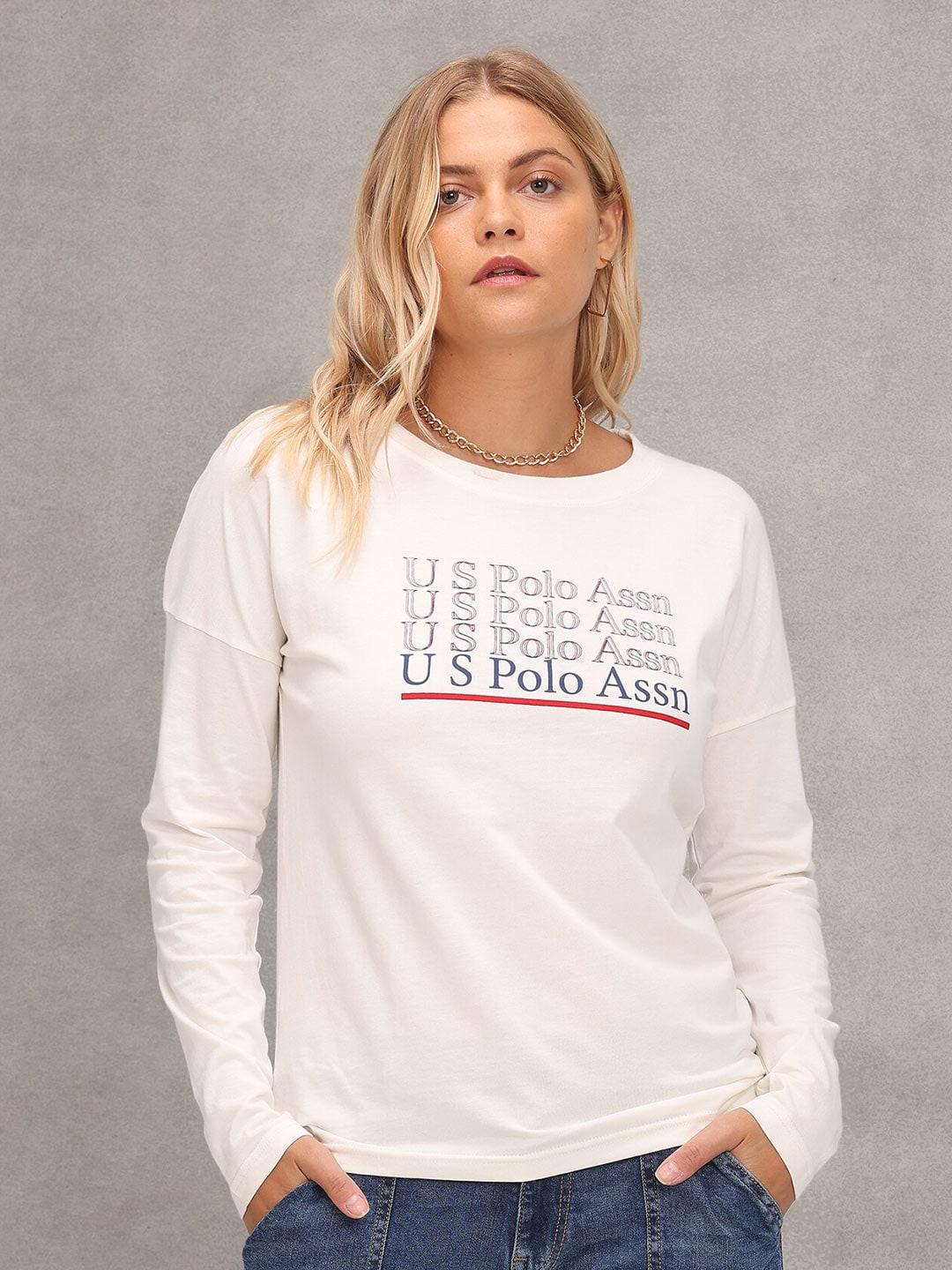 u.s. polo assn. women white typography printed t-shirt