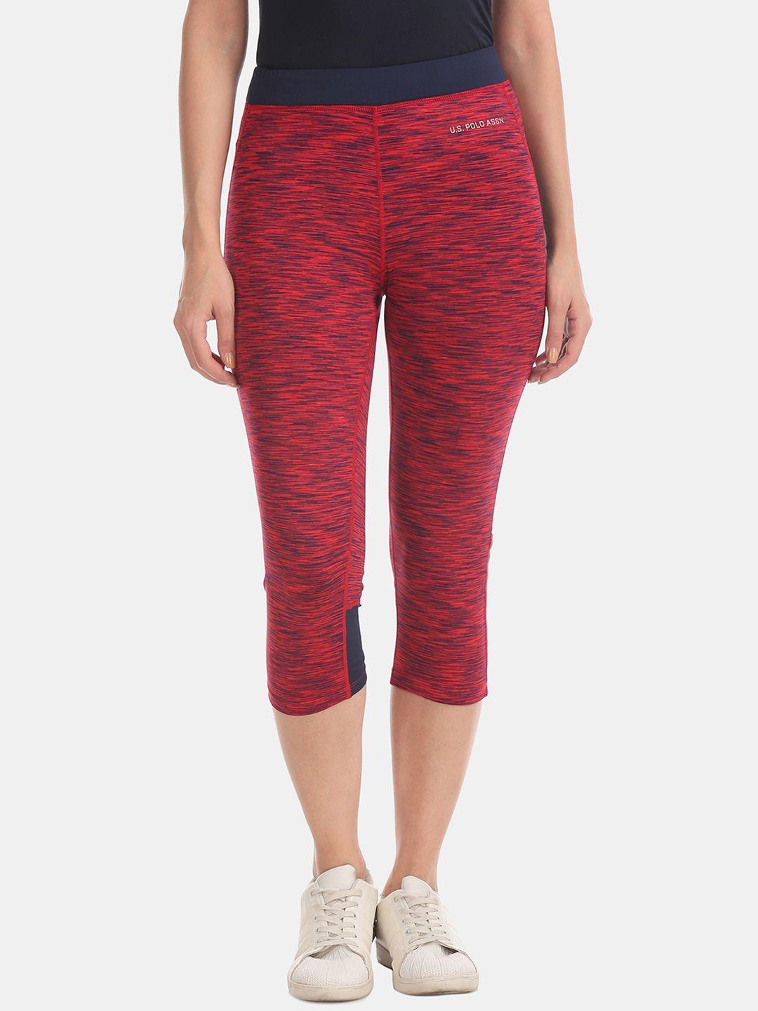 u.s. polo assn. women women red & black printed quick dry technology tights
