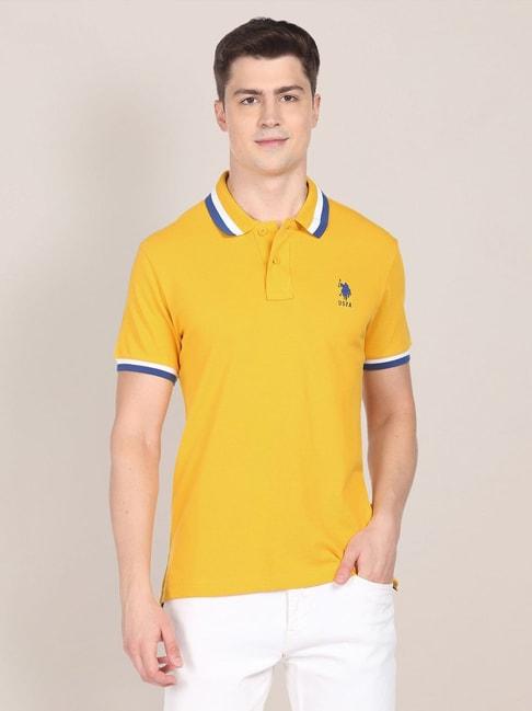 u.s. polo assn. yellow cotton regular fit polo t-shirt