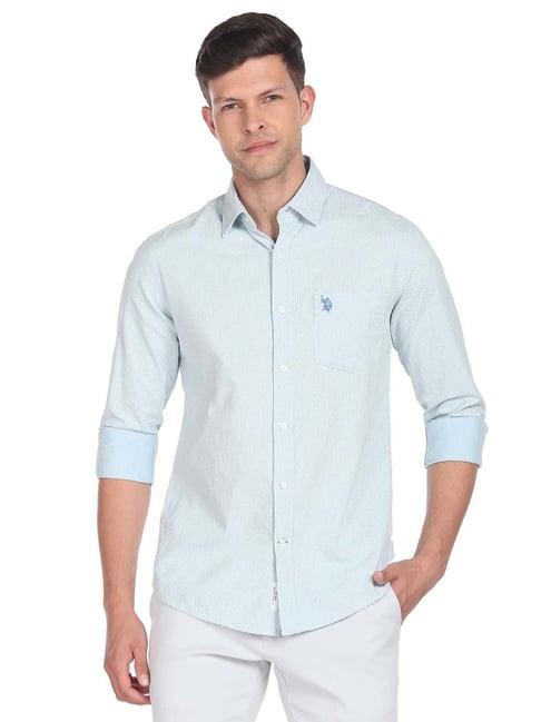 u.s. polo assn. aqua regular fit printed cotton shirt