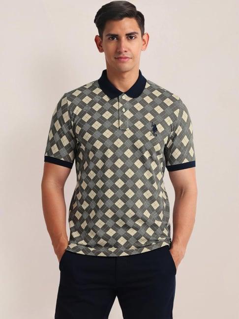 u.s. polo assn. beige cotton slim fit printed polo t-shirt