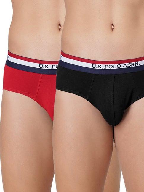 u.s. polo assn. black & red cotton regular fit briefs - pack of 2