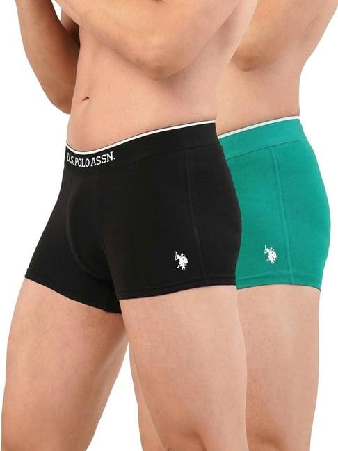 u.s. polo assn. black & teal green cotton regular fit trunks - pack of 2