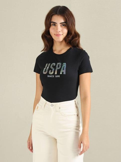 u.s. polo assn. black cotton printed t-shirt