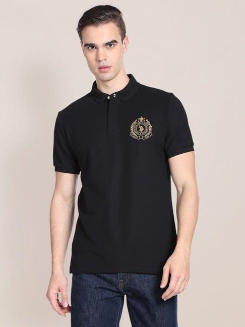 u.s. polo assn. black cotton regular fit printed polo t-shirt