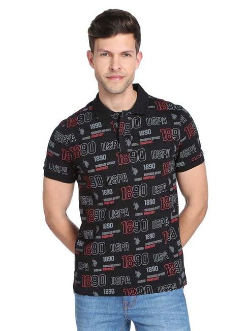 u.s. polo assn. black cotton regular fit printed polo t-shirt