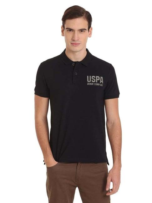 u.s. polo assn. black cotton regular fit printed polo t-shirt