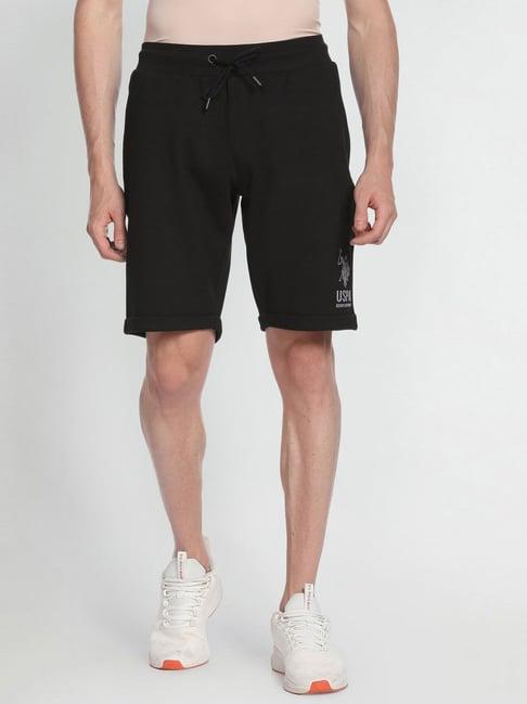 u.s. polo assn. black cotton regular fit printed shorts