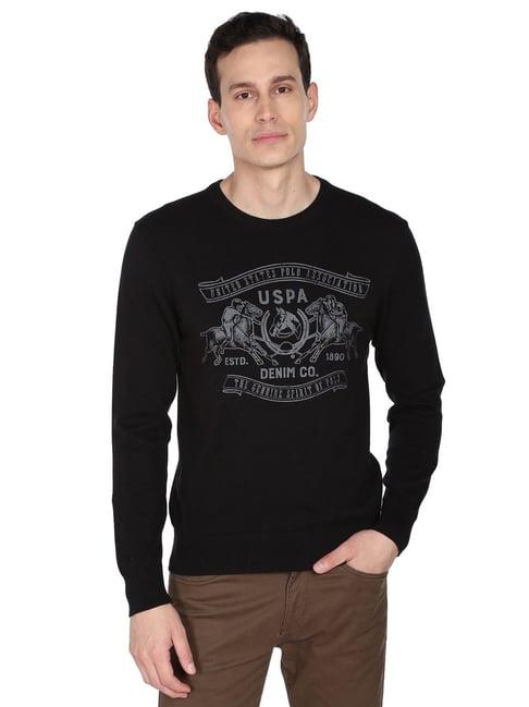 u.s. polo assn. black cotton regular fit printed sweater