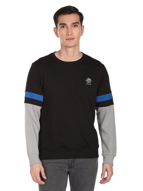 u.s. polo assn. black cotton regular fit striped sweatshirt