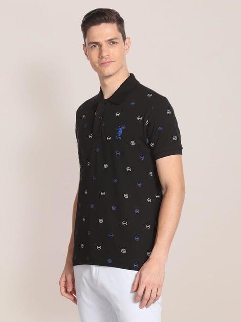 u.s. polo assn. black cotton slim fit printed polo t-shirt