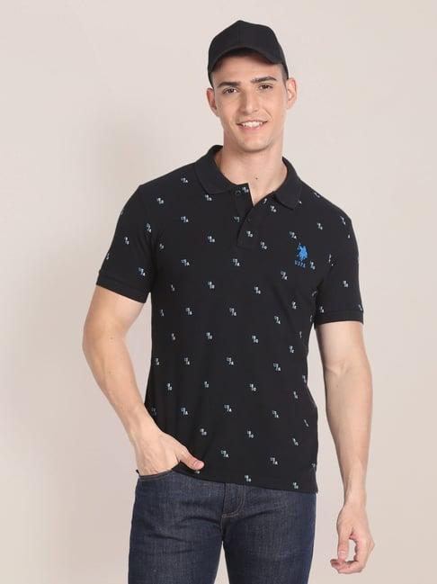 u.s. polo assn. black cotton slim fit printed polo t-shirt