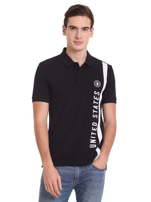 u.s. polo assn. black cotton slim fit printed polo t-shirt