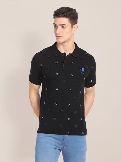 u.s. polo assn. black slim fit printed cotton polo t-shirt