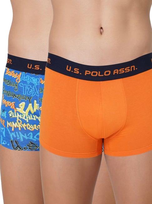 u.s. polo assn. blue & orange cotton regular fit printed trunks - pack of 2