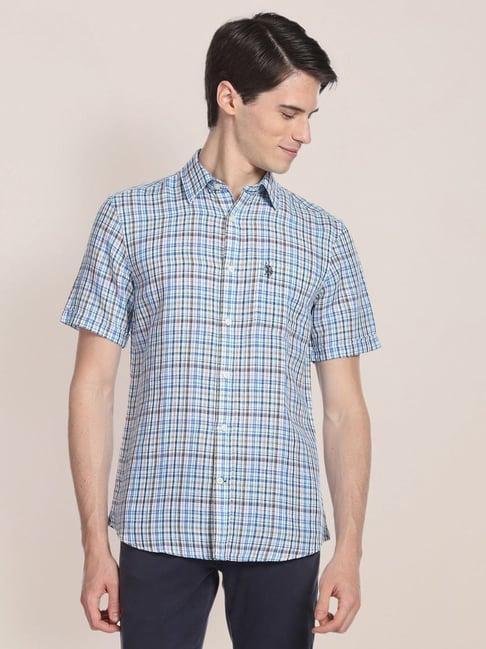 u.s. polo assn. blue cotton regular fit checks shirt