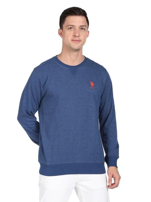 u.s. polo assn. blue cotton regular fit heathered sweatshirt