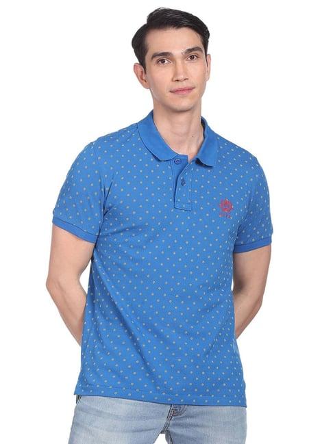 u.s. polo assn. blue cotton regular fit printed polo t-shirt