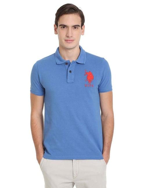 u.s. polo assn. blue cotton regular fit printed polo t-shirt