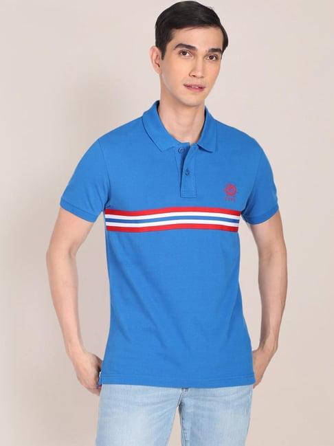 u.s. polo assn. blue cotton regular fit striped polo t-shirt