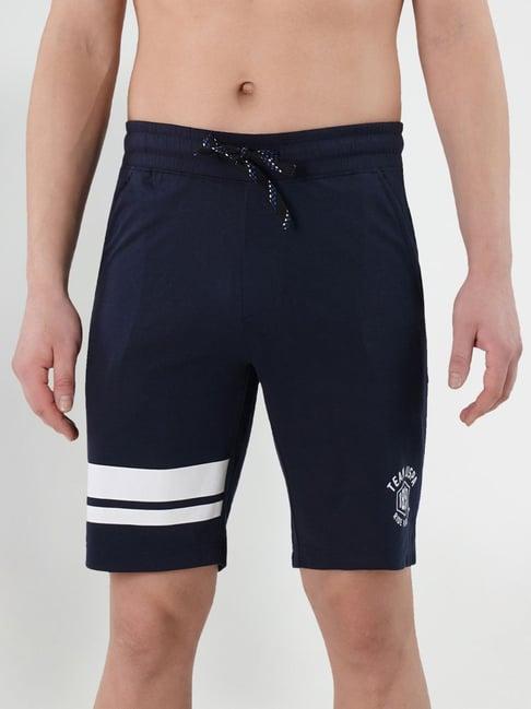 u.s. polo assn. blue cotton regular fit striped shorts