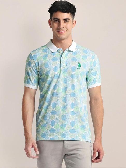 u.s. polo assn. blue cotton slim fit printed polo t-shirt