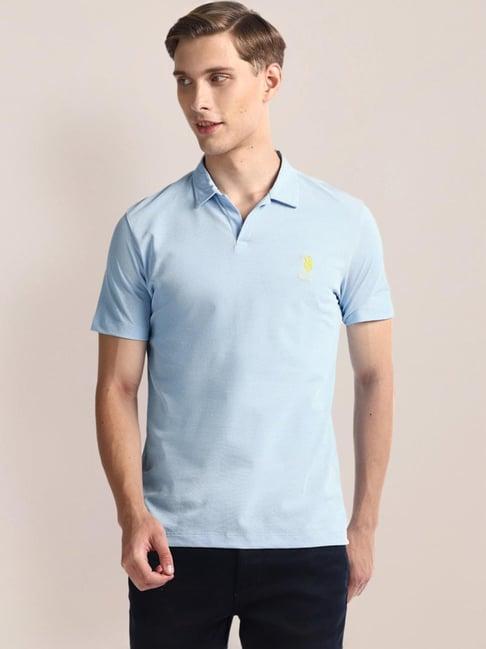 u.s. polo assn. blue cotton slim fit printed polo t-shirt