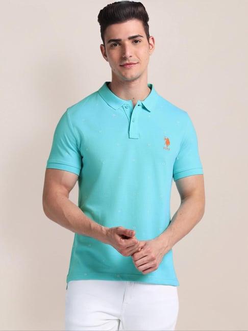 u.s. polo assn. blue cotton slim fit printed polo t-shirt