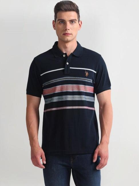 u.s. polo assn. blue cotton slim fit striped polo t-shirt