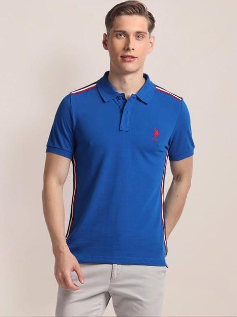 u.s. polo assn. blue cotton slim fit texture polo t-shirt