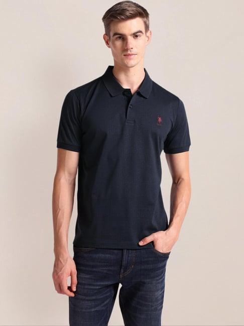 u.s. polo assn. blue cotton slim fit texture polo t-shirt