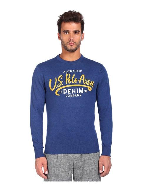 u.s. polo assn. blue printed round neck sweater