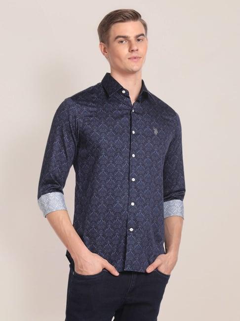 u.s. polo assn. blue regular fit printed shirt