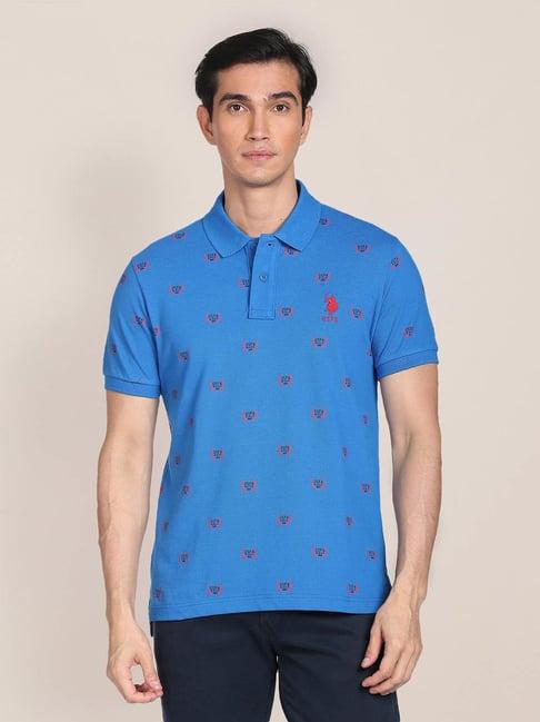 u.s. polo assn. blue slim fit printed cotton polo t-shirt